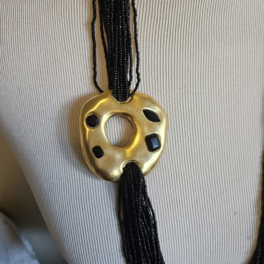 Elegant Multi Stranded Black Seeded Necklace - image 3